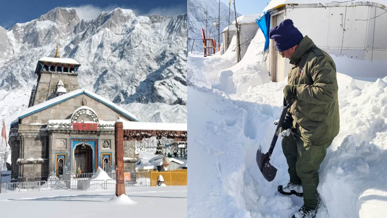 Snowfall in Kedarnath Dham sub zero temperatures heavy snowfall soldiers are protecting Kedarnath shrine