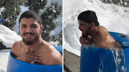 Himachal wrestler from Churah Chamba is taking an ice bath in minus four-degree temperature