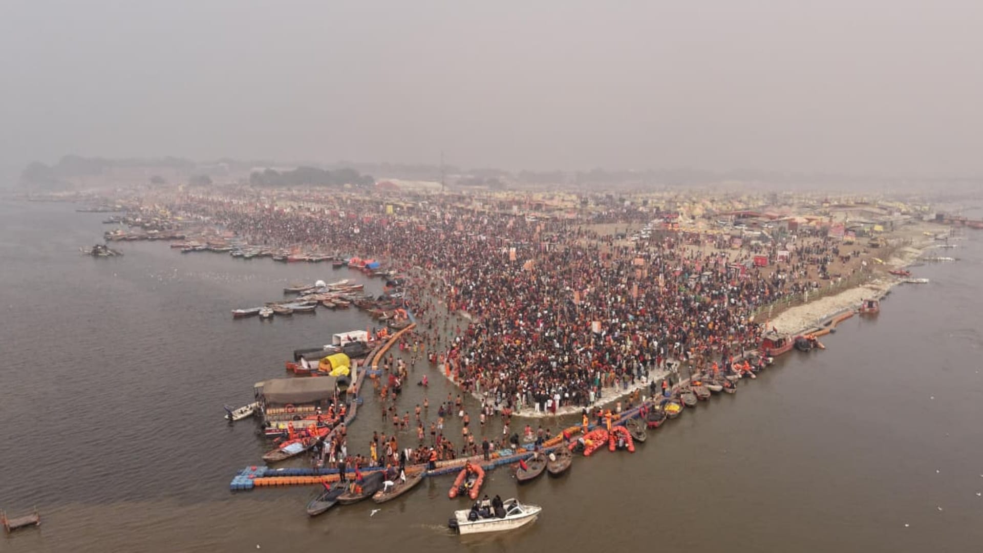 Magh Mela Crowds of devotees gathered for the Sangam bath on Achala Saptami