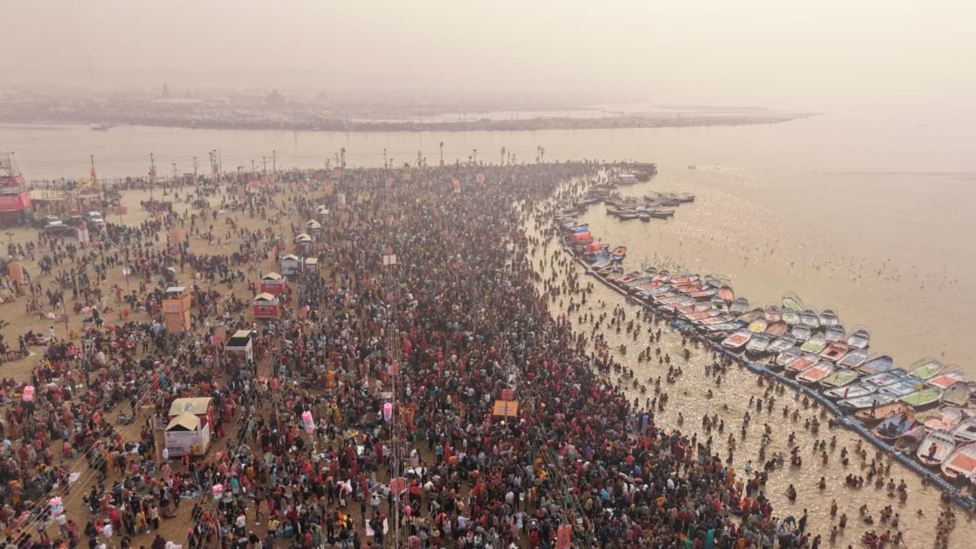 Magh Mela Crowds of devotees gathered for the Sangam bath on Achala Saptami