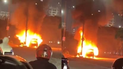 moving car caught fire in greater noida driver saved his life