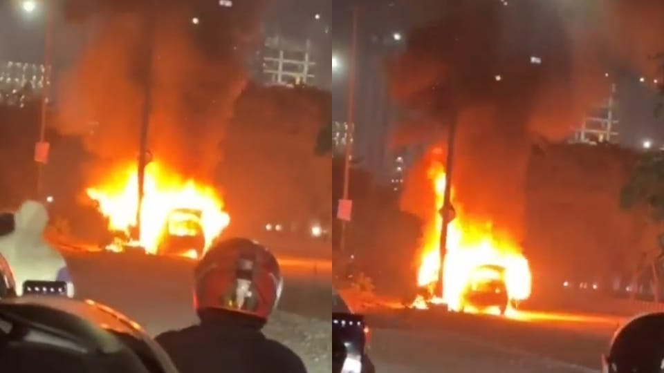 moving car caught fire in greater noida driver saved his life