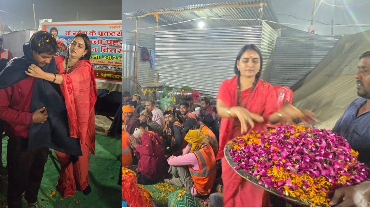 Shipra Pathak celebrated Narmada Janmotsav by honoring sanitation guards and distributing blankets in prayagra