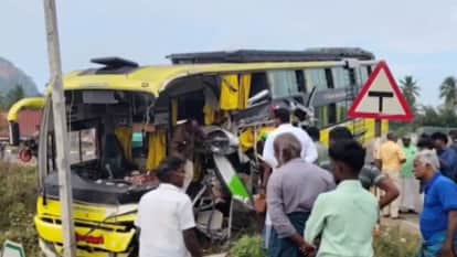 Tamil Nadu Road Accident many killed several injured omnibus rams parked vehicle near Madurai