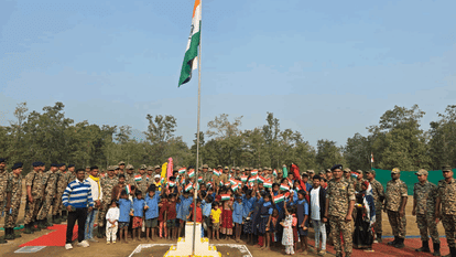 tricolor flag hoisted for first time at new security camp located at altitude of 5000 feet on Karregutta Hills