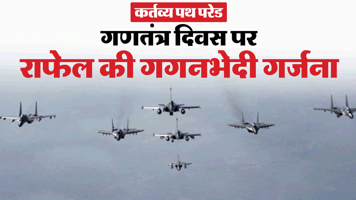 Republic day parade 2026 rafake fighter jets fly past on kartavya path in vajraang formation