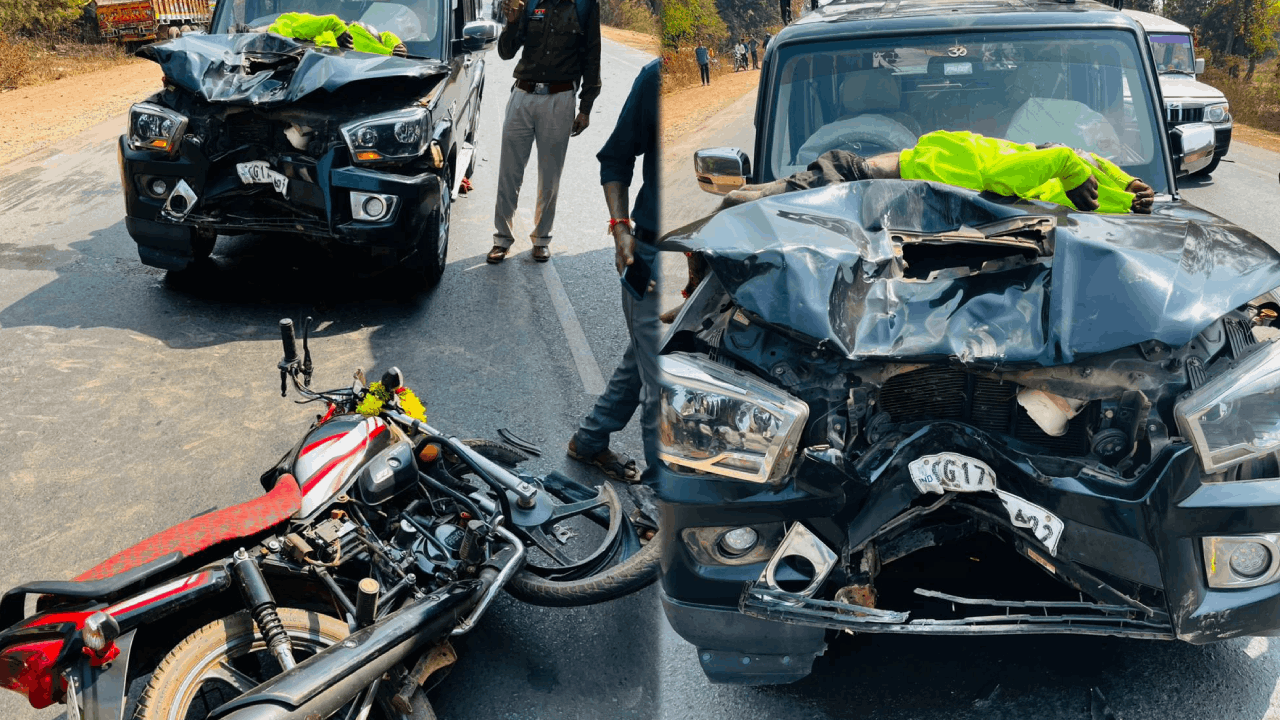 स्कॉर्पियो और बाइक की भिड़ंत