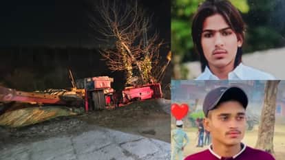 Two boys died when an overloaded tractor-trailer carrying hay overturned into an open drain