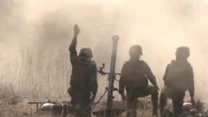 Indian Army personnel conduct drill with 81 MM mortar system at a location along LoC in Jammu & Kashmir