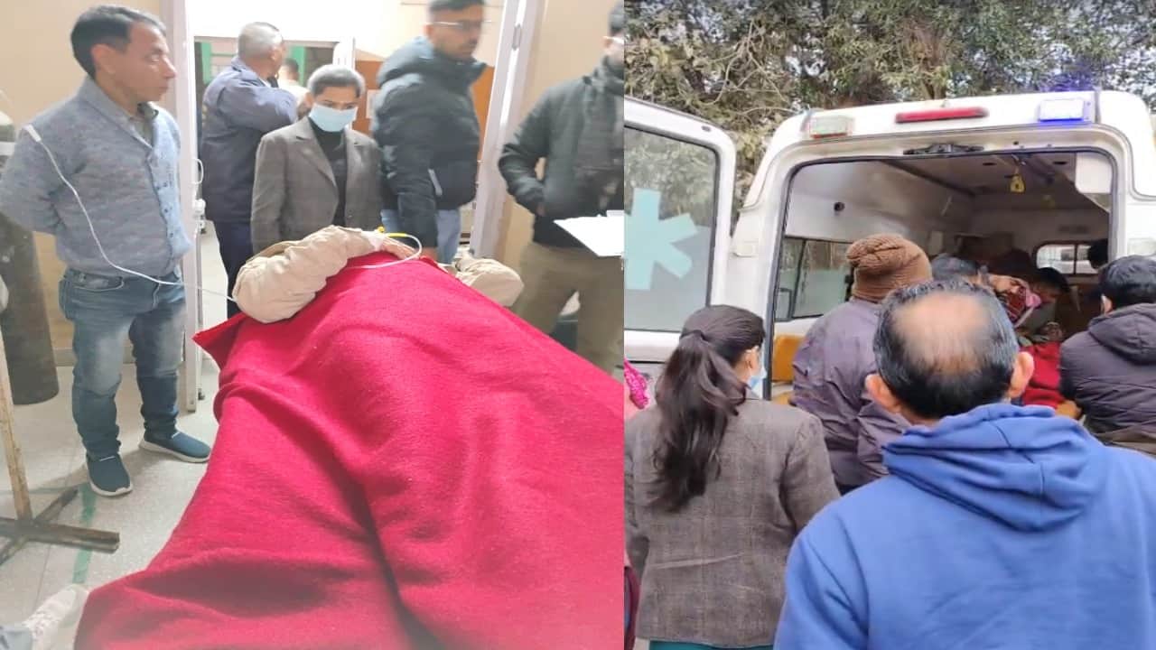 शिवनगर में पलटी निजी स्कूली बस।