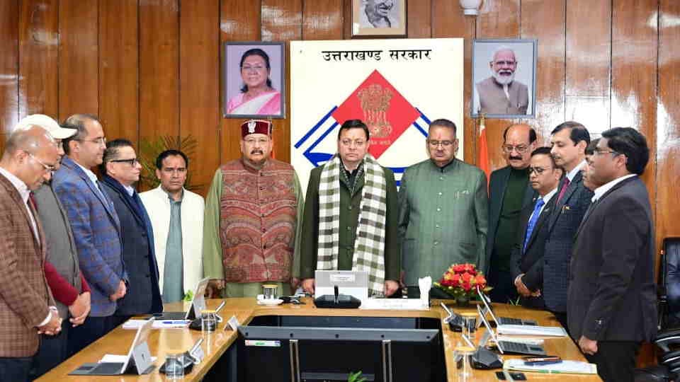 Uttarakhand Cabinet Meeting CM Dhami two-minute silence to pray for peace for souls in plane crash