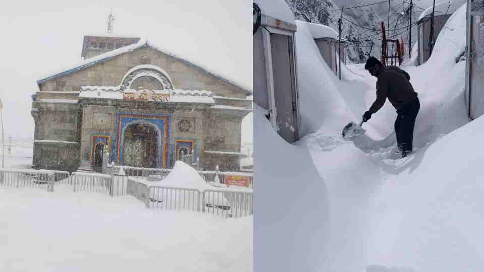 Uttarakhand Snowfall Around five feet of snow at Kedarnath Dham temperature In minus soldiers cleared path