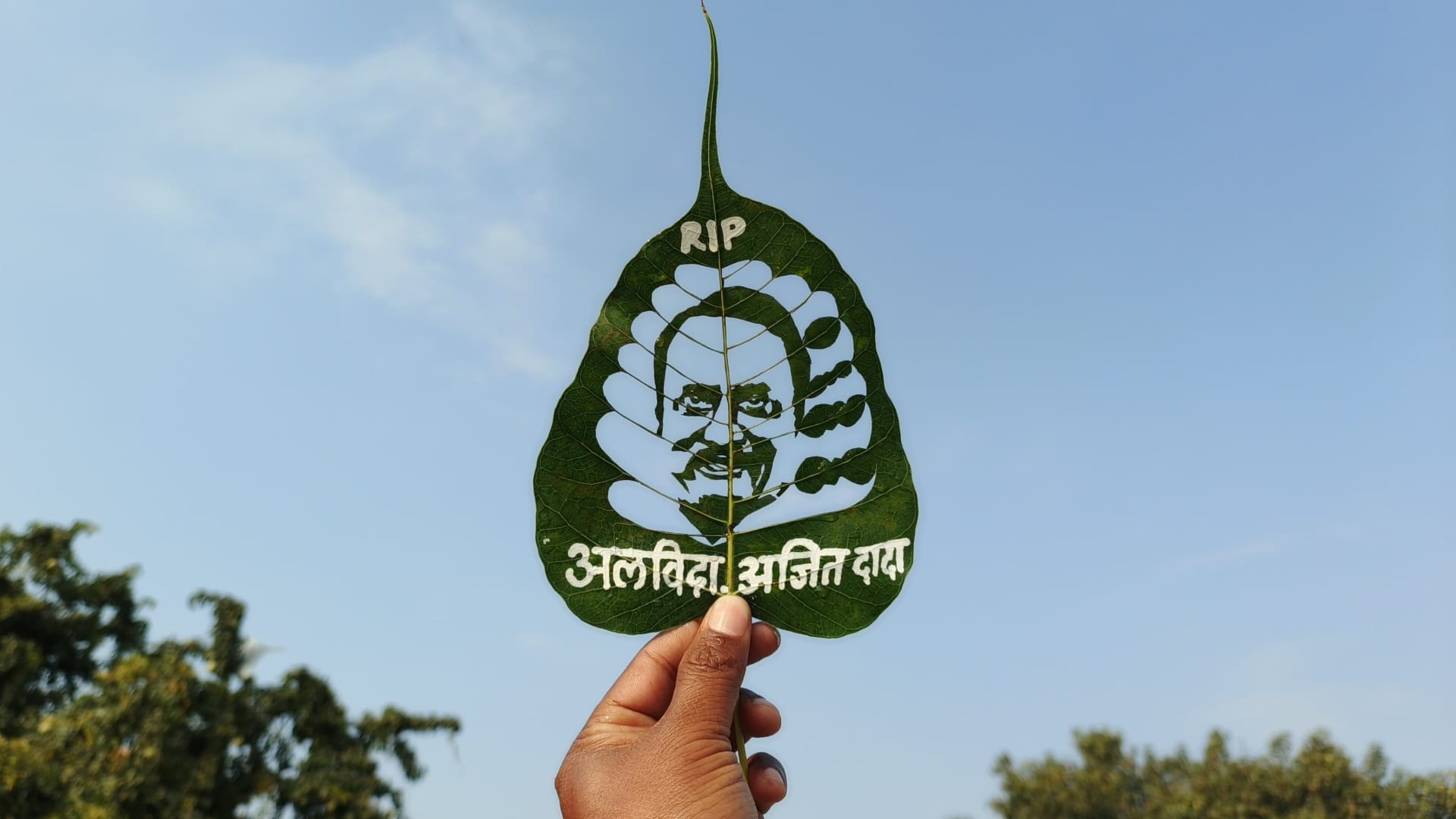 लीफ आर्ट से अजित पवार को अनोखी श्रद्धांजलि