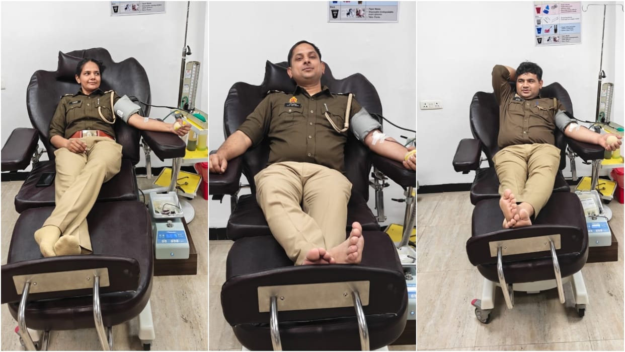 lady police cops donate blood for a victim girl in Bareilly