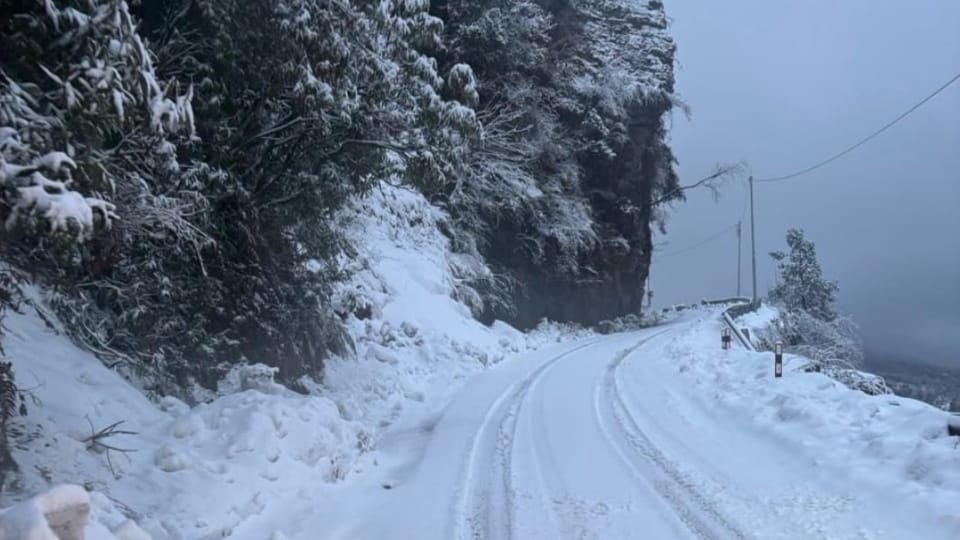 Snowfall Gangotri Yamunotri shrines covered white blanket of snow snowfall Harsil Kharsali Auli watch photos