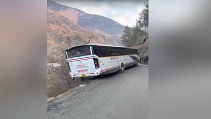 bus suddenly went out of control near Chhannikhor, getting stuck on the edge of the road above a river