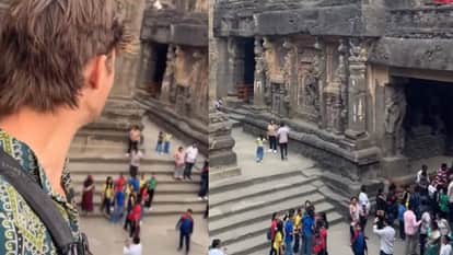 Viral video Australian vlogger goes to kailasa temple in maharashtra and chants slogans in praise of God