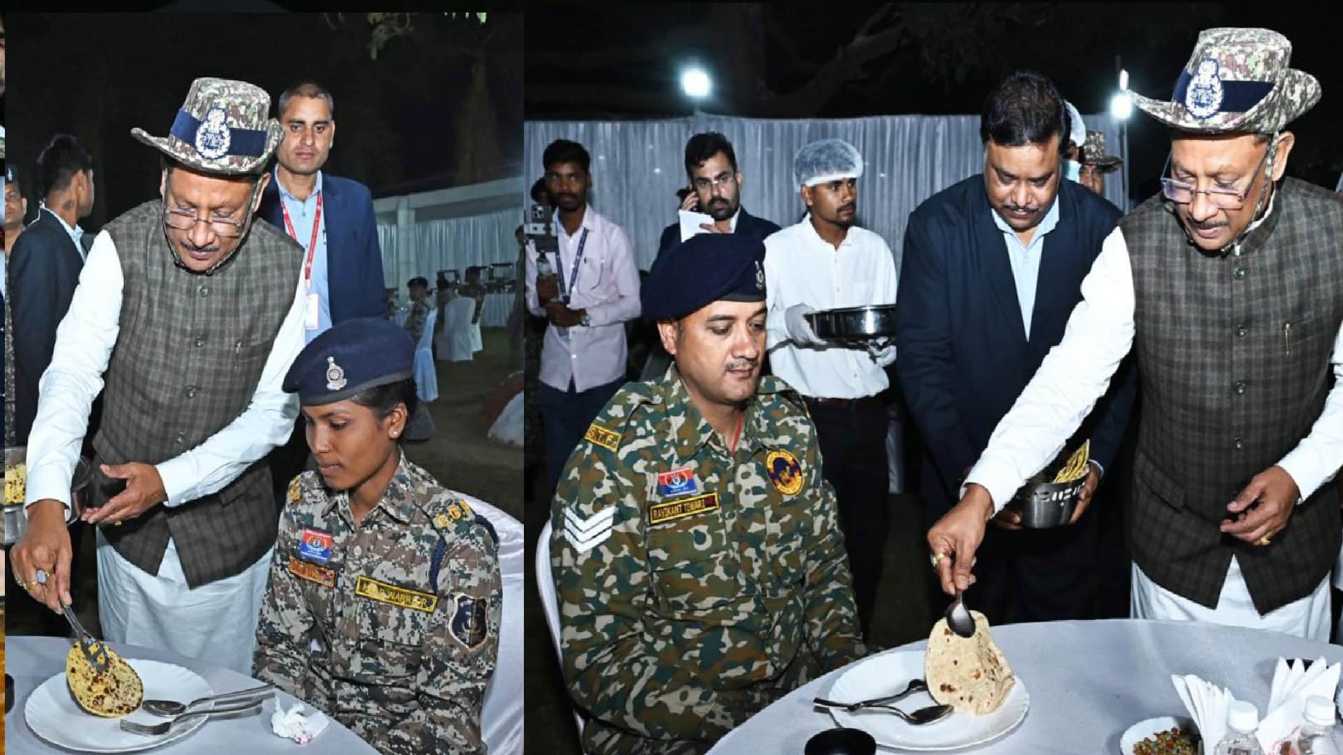 जवानों को भोजन परोसते सीएम साय