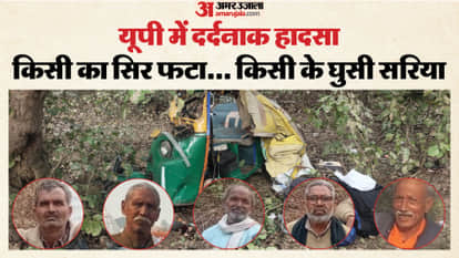 container crushed two autos road red with blood five bodies scattered around