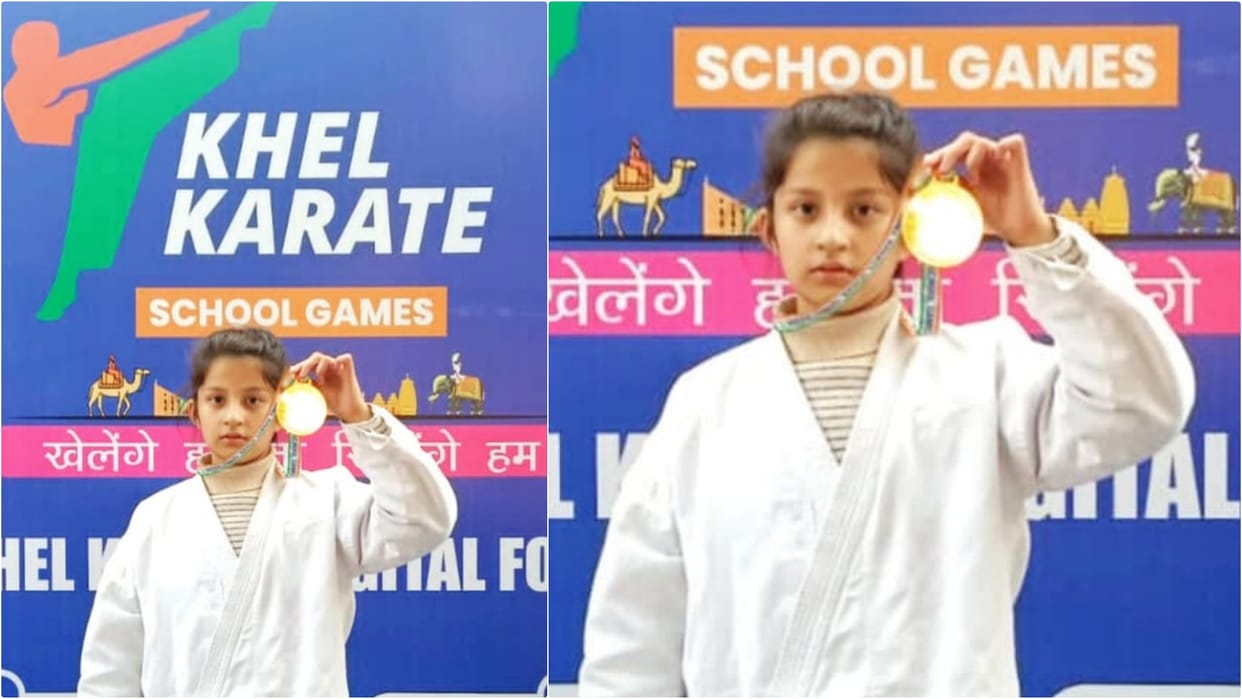 Saran's little lioness crowned in Jaipur eight year old Navi Shree won gold medal in karate school games