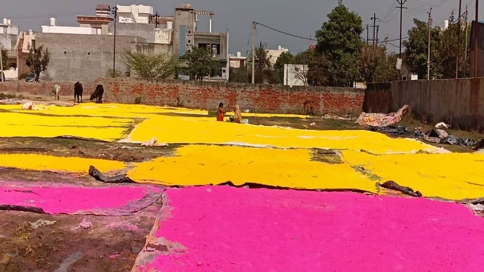 हाथरस की एक फैक्टरी में तैयार होता गुलाल