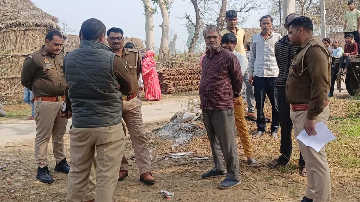 sign board for Ambedkar Park was put up near the panchayat building in the village in budaun