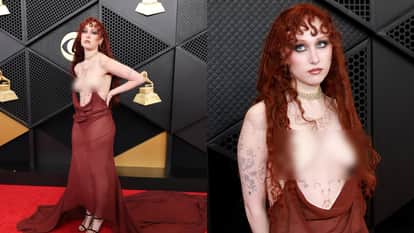 Chappell Roan Grammy 2026 red carpet naked outfit shocks social media