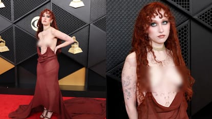 Chappell Roan Grammy 2026 red carpet naked outfit shocks social media