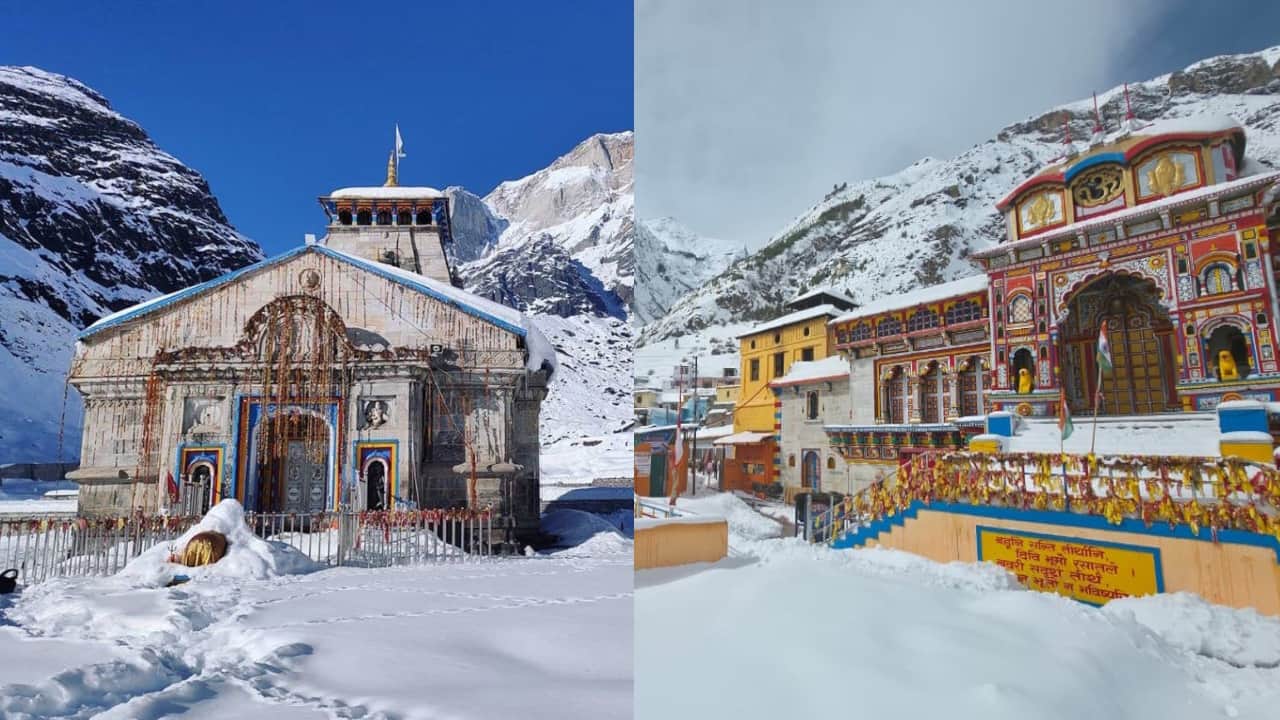 Snowfall In badrinath Kedarnath hills of Badri-Kedar and Gangotri Dham shine like silver Watch Photos