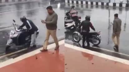 Lucknow Police Cutting Challan Of People Hiding From Rain In Lucknow Video Viral