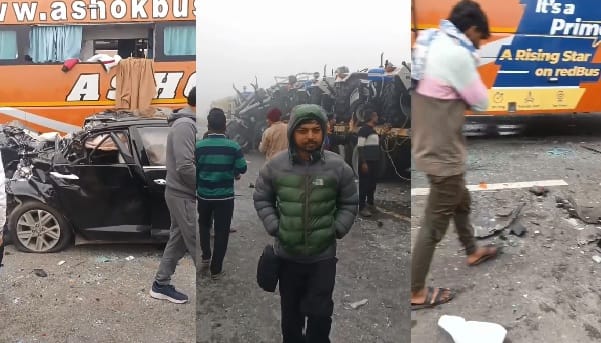 Unnao Accident Eight vehicles piled up on expressway 13 people seriously injured