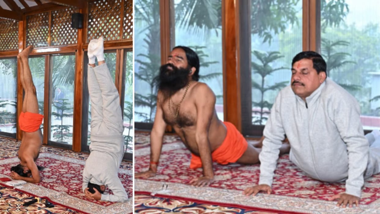 MP News: CM Mohan Yadav performs headstand with Ramdev, sends message of healthy lifestyle; organizational dia