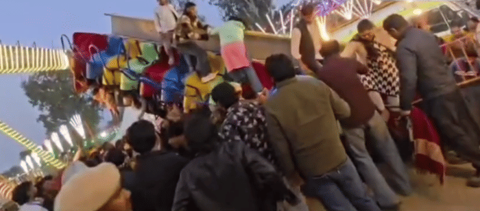 Surajkund fair mela swing broke one end broke after second video injuring 13 people inspector died