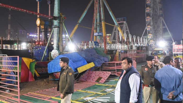 Surajkund fair mela swing broke one end broke after second video injuring 13 people inspector died