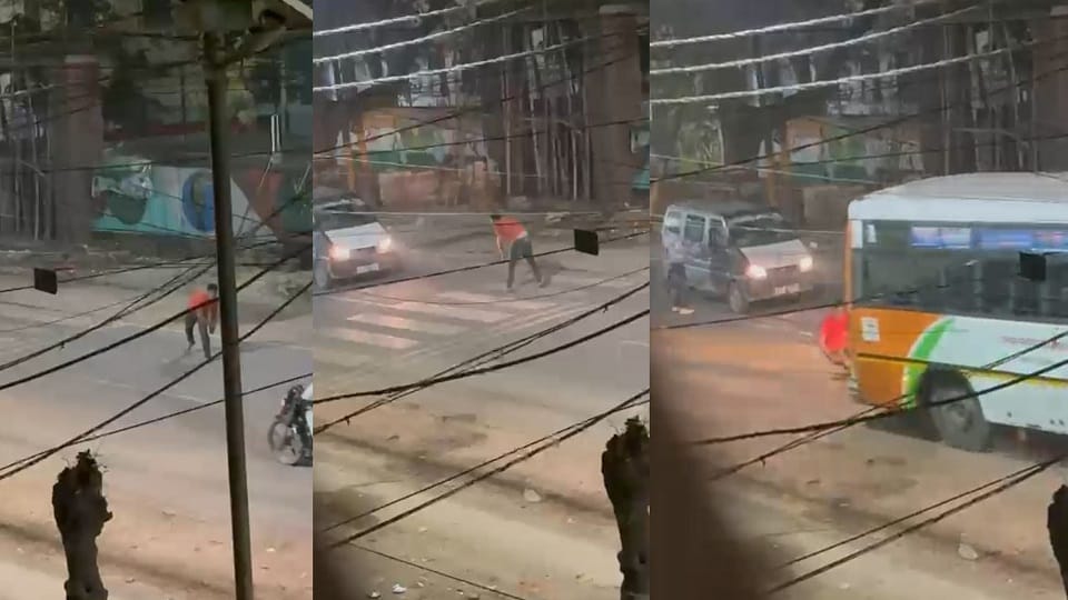 man under influence of alcohol threw stones at vehicles, video viral