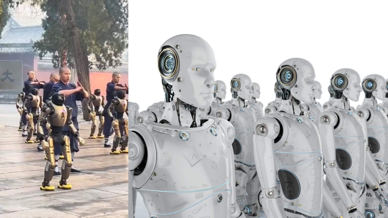 Robots seen training with humans in martial arts in shaolin temple China video goes viral