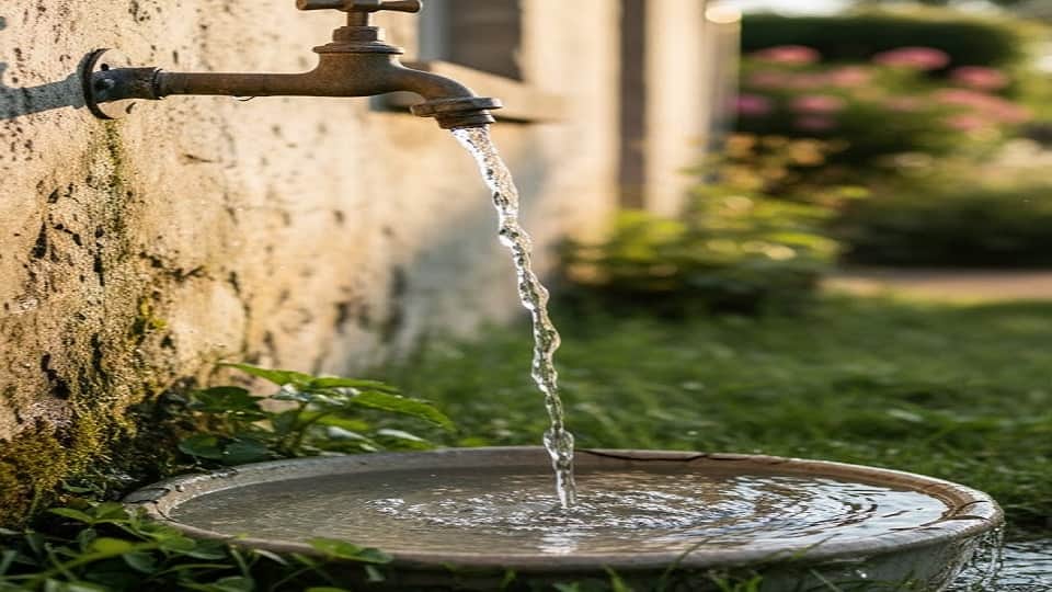 घर के बाहर नल से बहता पानी