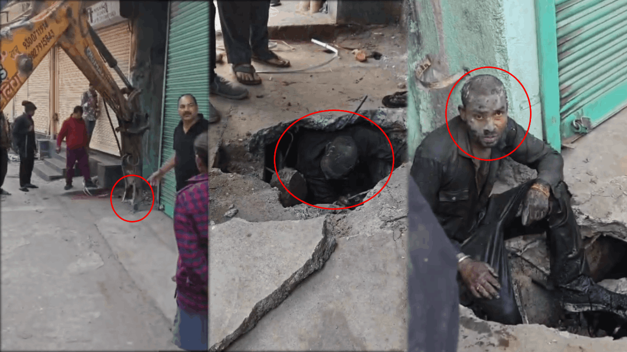 नाले में फंसे युवक को बचाया