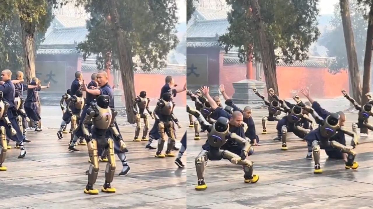 china humanoid robots learning kungfu shaolin temple viral video