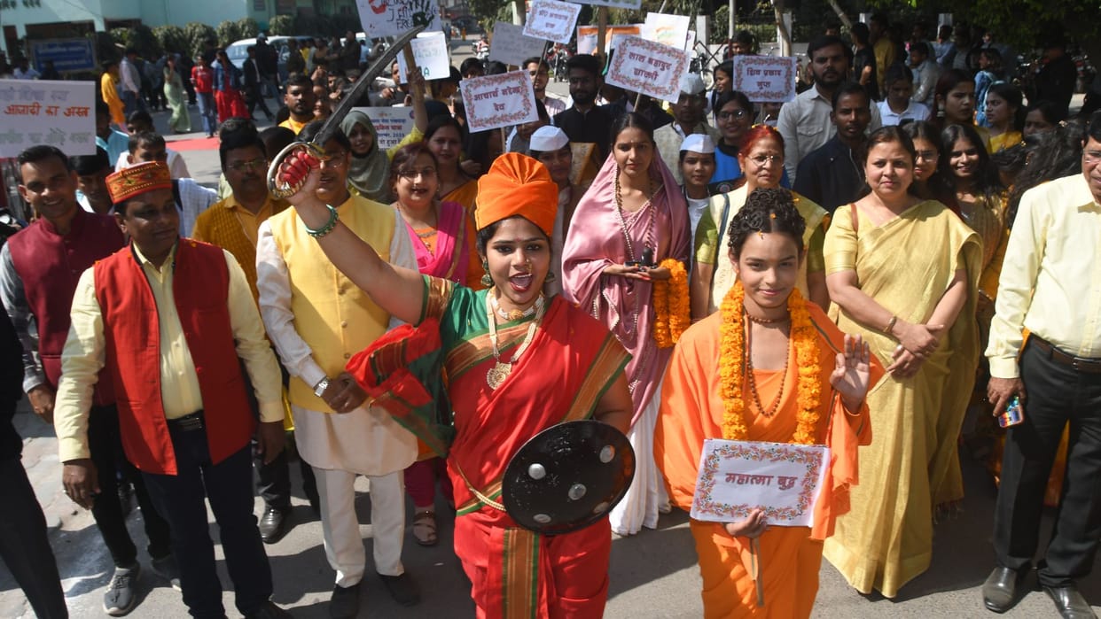 Mahatma Gandhi Kashi Vidyapith 106th foundation day procession with attractive tableaux taken out