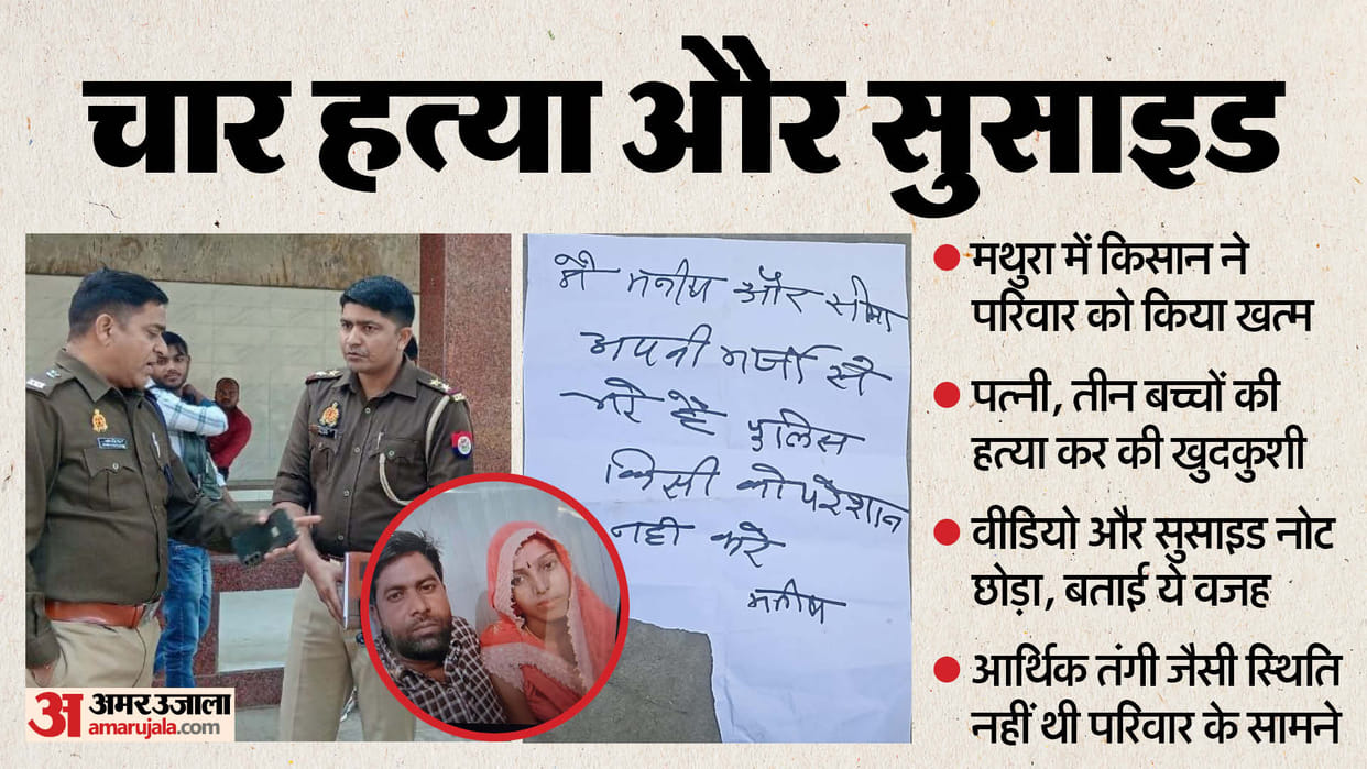 farmer killed his wife and three children and then suicide leaving behind suicide note In Mathura