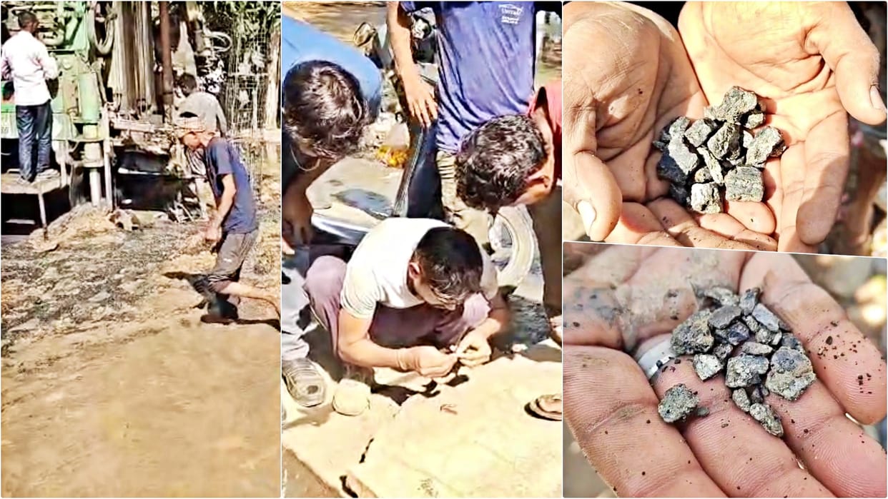Alwar: shiny silver-like objects found during borehole excavation people were seen picking up stones from mud