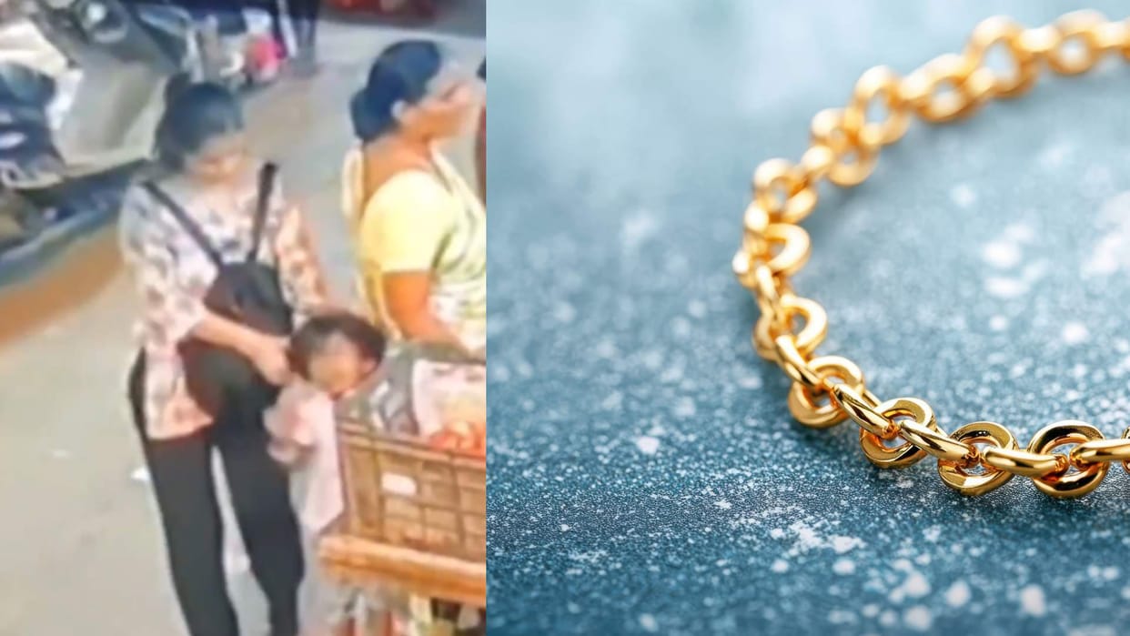 Girl snatched the chain from a little girl neck in broad daylight and fled cctv footage goes viral