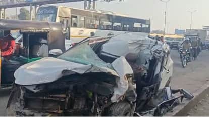 Two women died and three injured in collision between car and container truck in Ghazipur in East Delhi