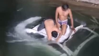 Accident in Sirsa Uncontrolled car falls into canal villagers rescue all six occupants safely