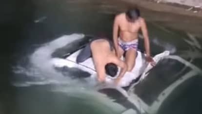 Accident in Sirsa Uncontrolled car falls into canal villagers rescue all six occupants safely