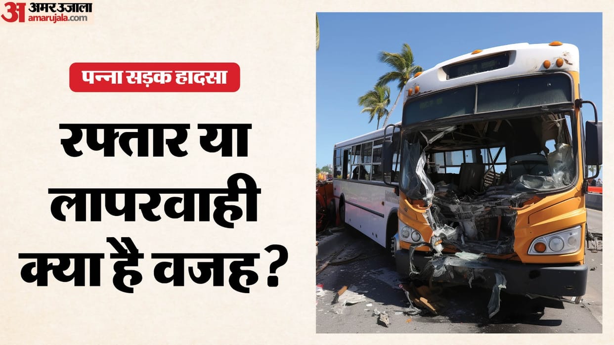 A passenger bus collided with a dumper truck; police and administrative officials are at the scene.