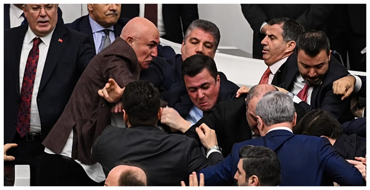 turkey parliament brawl between lawmakers over justice minister appointment video