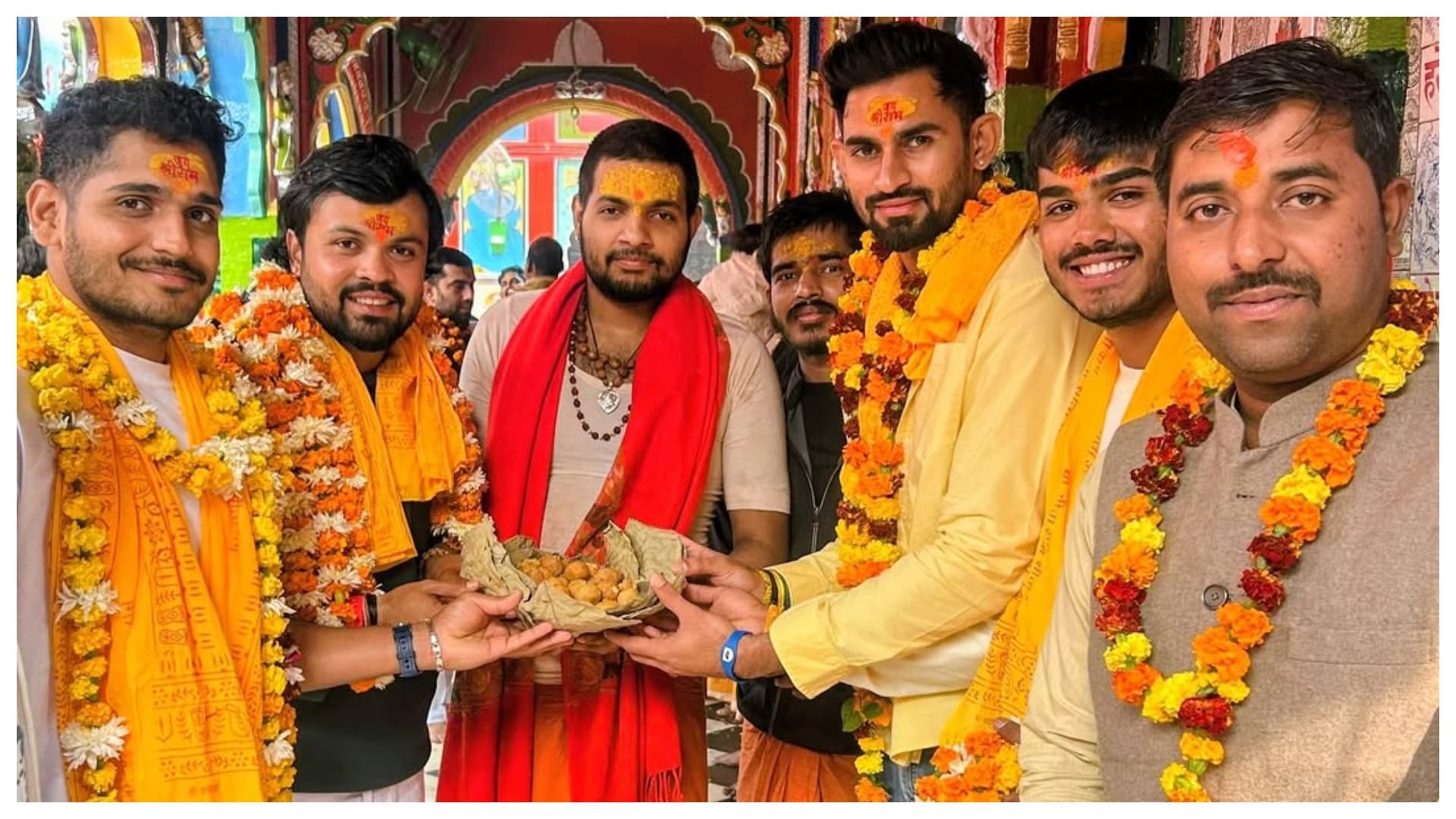 Ayush Mhatre, Tushar Deshpande, Hardik Tamore, and Sairaj Patil in Ayodhya embracing the divine at Ram Mandir