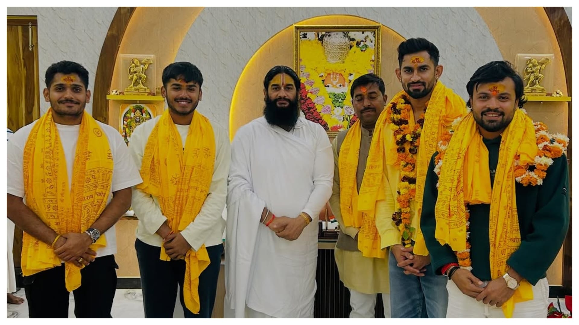 Ayush Mhatre, Tushar Deshpande, Hardik Tamore, and Sairaj Patil in Ayodhya embracing the divine at Ram Mandir